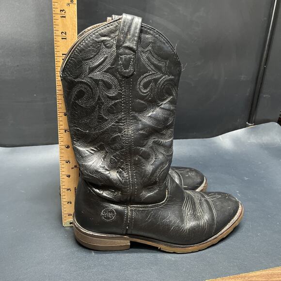 Vintage Double H Cowboy Boots Western Rockabilly Mens 8.5 D Black Leather